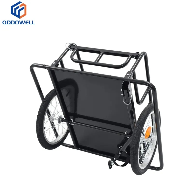 Foldable Cargo Bike Trailer Steel Frame Bicycle Cart For Carrying Luggage Tools (Folded Side View)