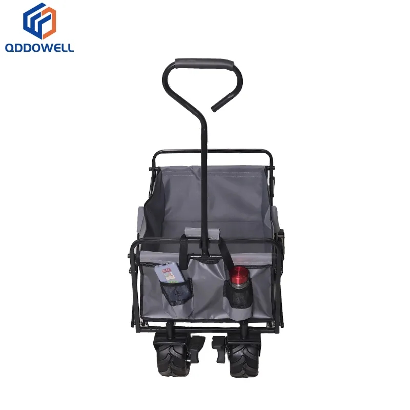 Folded View Of Collapsible Adjustable Handle Folding Wagon With All-Terrain Wheels
