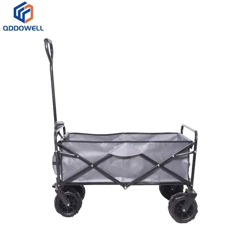 Open View Of Collapsible Adjustable Handle Folding Wagon With All-Terrain Wheels