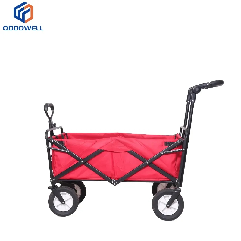 Open View Of Foldable Wagon Cart Push Pull All Terrain 360° Rotating Wheels With Push Handle