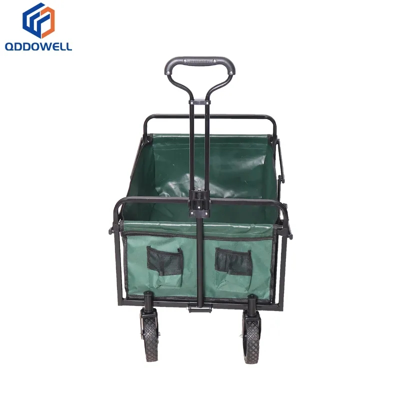 Folded View Of Folding Wagon Large Capacity Utility Folding Wagon Cart With Wheels & Drink Holders