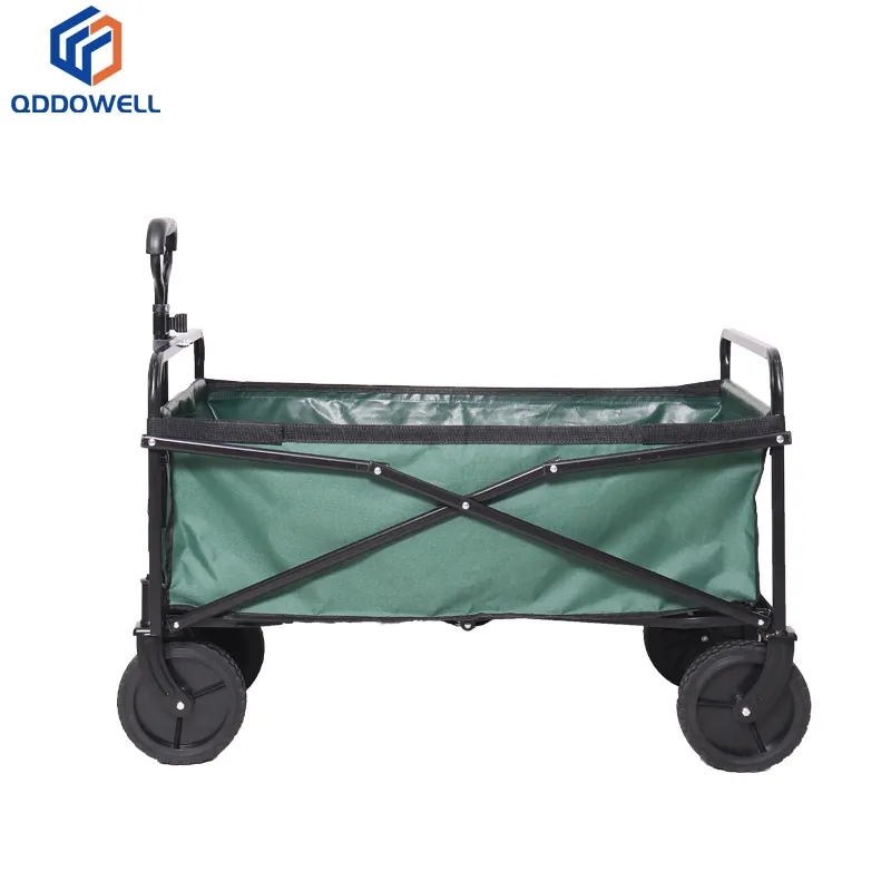 Open View Of Folding Wagon Large Capacity Utility Folding Wagon Cart With Wheels & Drink Holders