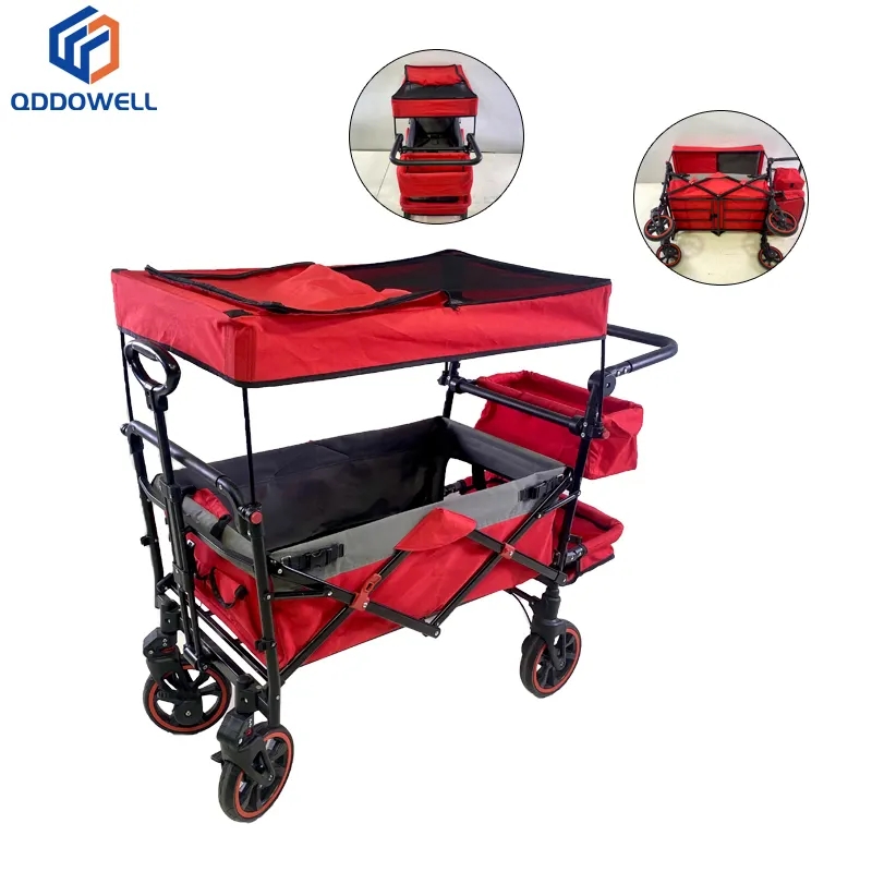 Garden Canopy Collapsible Folding Outdoor Wagons Utility Compact Beach Cart (Canopy Opened