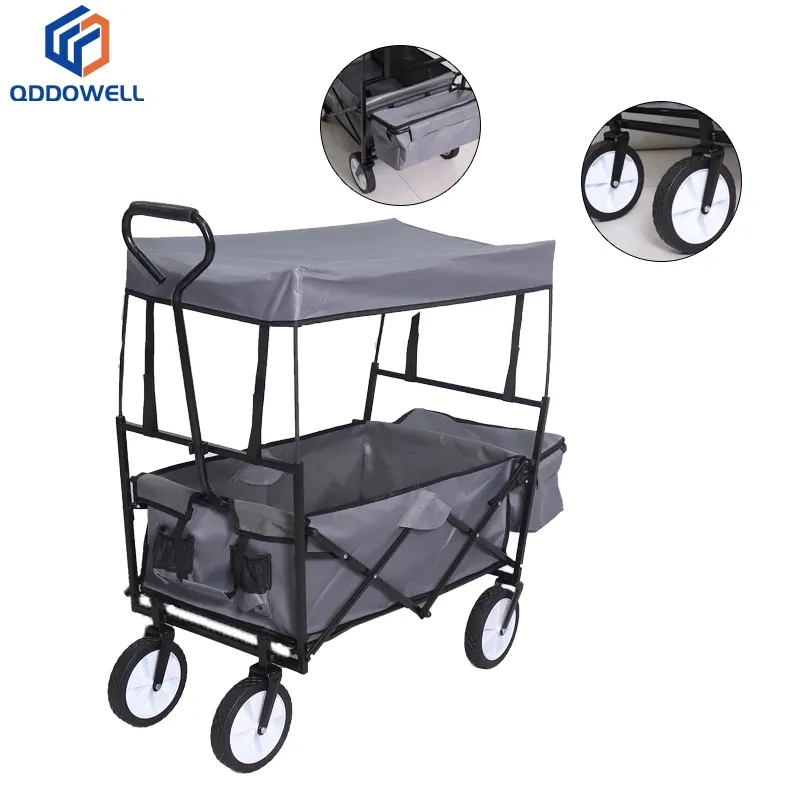 Garden Cart Folding Outdoor Wagon With Removable Canopy (Accessories Shown