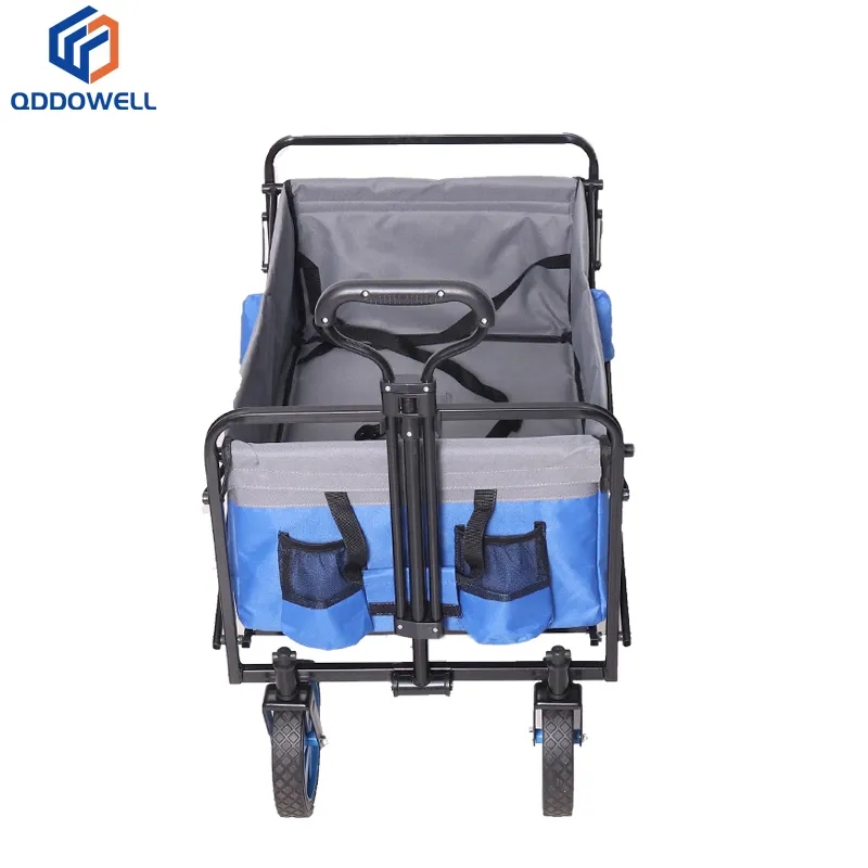 Folded View Of Metal Collapsible Wagon Cart Shopping Camping Beach Adjustable Wagon