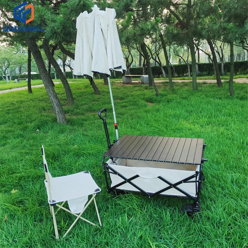 Outdoor Portable Collapsible Garden Camping Folding Wagon With Outdoor Umbrella (Umbrella Installed