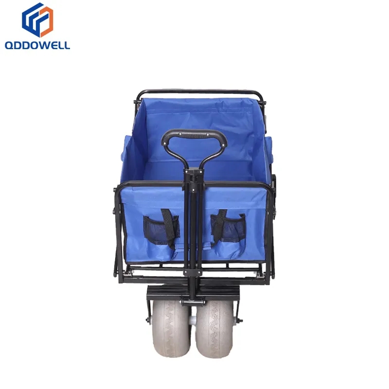 Folded View Of Outdoor Waterproof Collapsible Folding Beach Cart With Balloon Styled Wheels