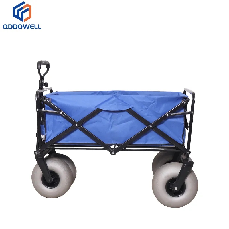 Open View Of Outdoor Waterproof Collapsible Folding Beach Cart With Balloon Styled Wheels