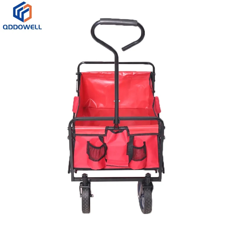 Folded View Of Single Handle Folding Wagon Beach Garden Heavy Duty Shopping Cart