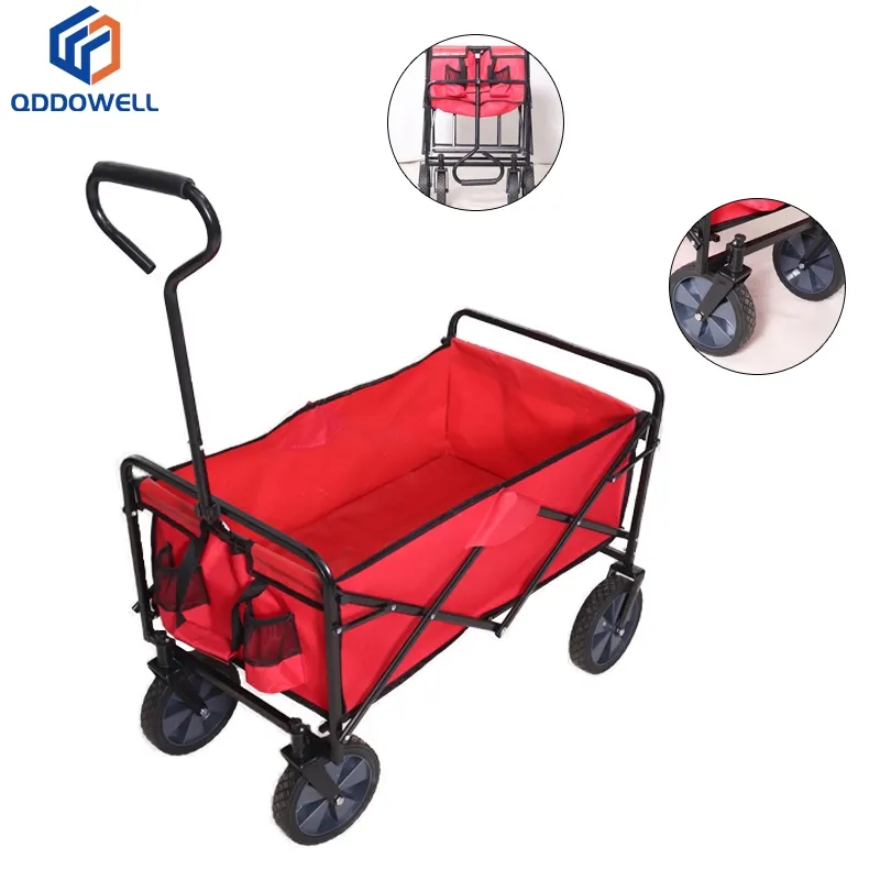 Single Handle Folding Wagon Beach Garden Heavy Duty Shopping Cart With Accessories View