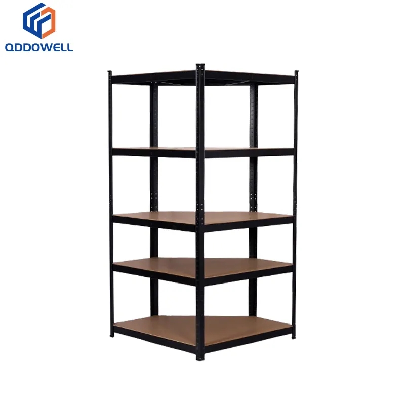 Front View Of 5 Tier Corner Garage Shelf Adjustable Steel Boltless Storage Rack
