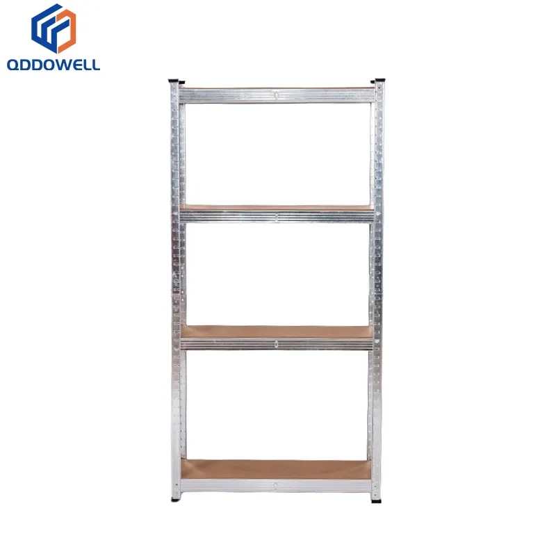 Front View Of Medium Duty Boltless 4-Tier Industrial Slotted Shelving Unit Storage Racking