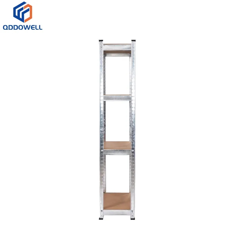 Narrow View Of Medium Duty Boltless 4-Tier Industrial Slotted Shelving Unit Storage Stacking Rack