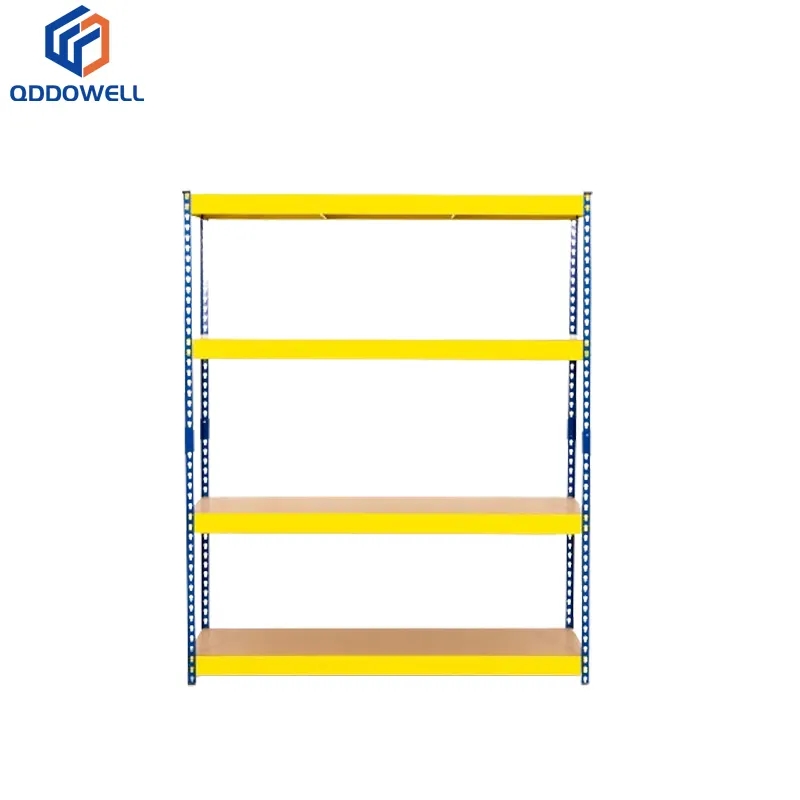 Front View Of Boltless Storage Shelves 4 Tier Rivet Rack Z Beam Metal Stack Shelving