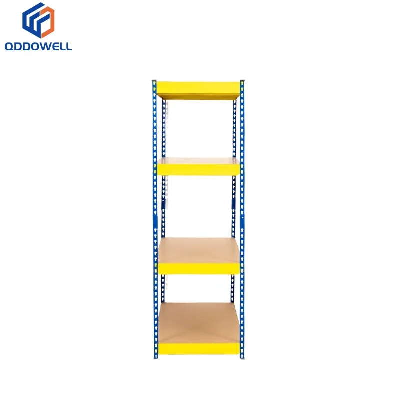Narrow View Of Boltless Storage Shelves 4 Tier Rivet Rack Z Beam Metal Stack Shelving